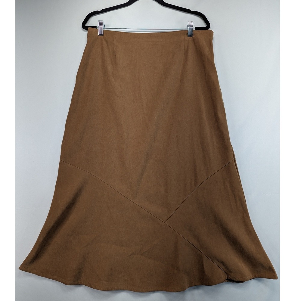 White Stag Petite Tierra Brown Flare Midi Skirt Side Zip Size 10P